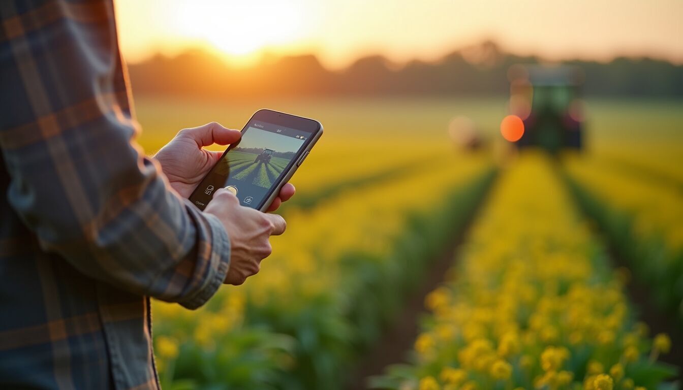 Close-up view of a farmer utilizing precision farming technology