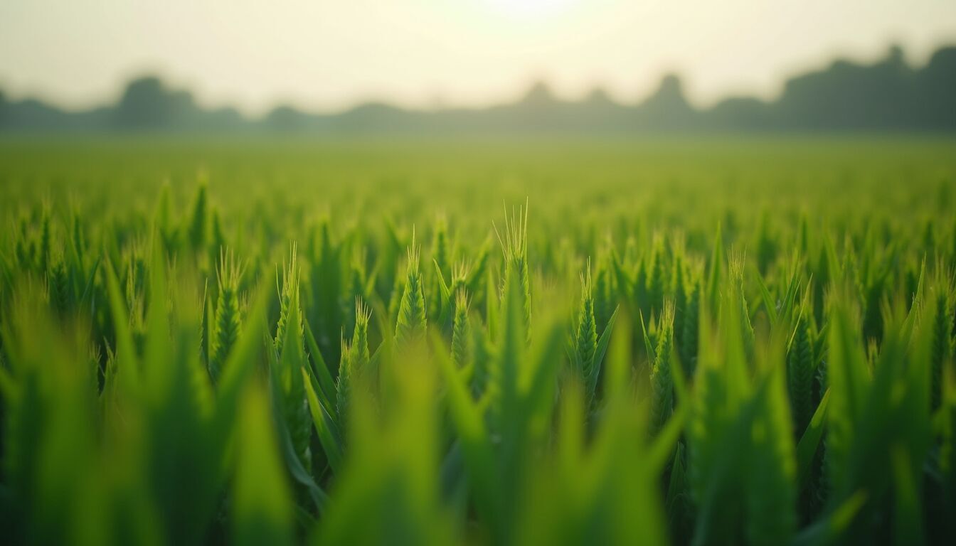 Eye-level view of a field covered with green cover crops