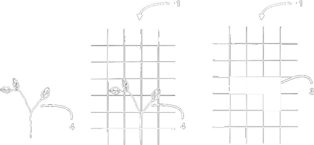 Patent drawing: imaging system sampling a plant's visual change on a grid